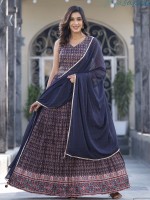 Dark Blue Soft Dola Silk Readymade Gown